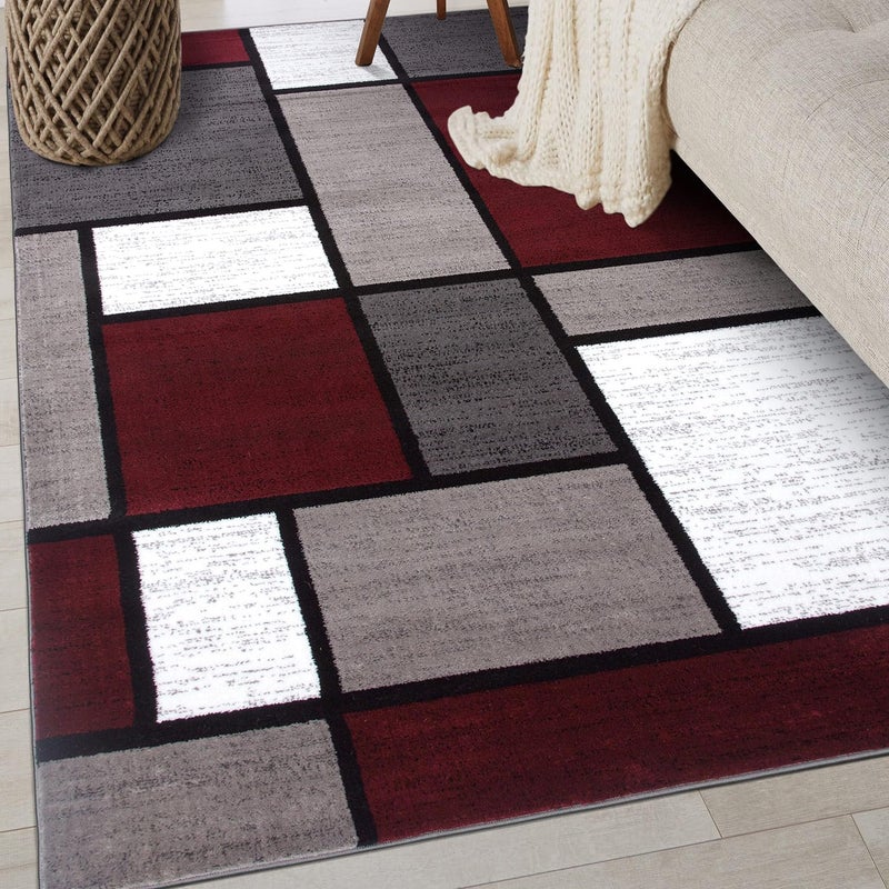 Rugshop Modern Geometric Boxes Red Area Rug, Fade-Resistant Carpet for Bedroom, Home Office, or Entryway, 3'3" x 5' - Image 1